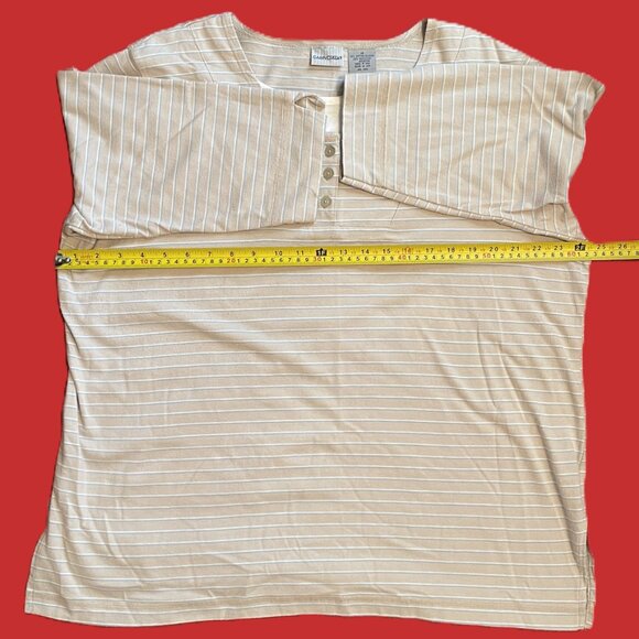 CABIN CREEK WOMENS TOP Plus Size 1X BEIGE with STRIPES Pullover 1100A - Picture 7 of 8